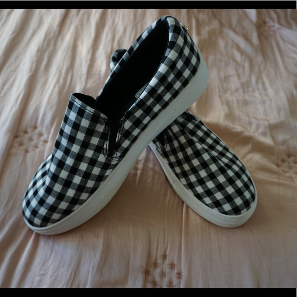 Brand new, Black & white gingham flat sneakers.